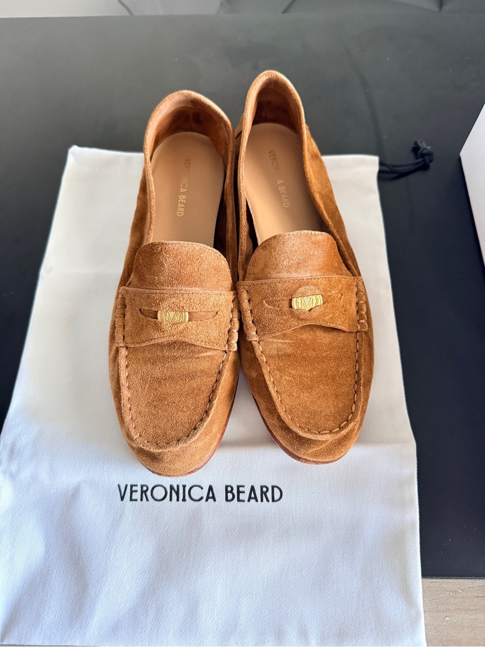 Veronica Beard Tan Suede Slip-On Loafers